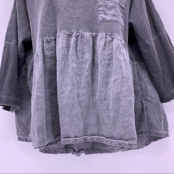 Anthro Postage Stamp Gray 3/4 Sleeve Peplum Top - Picture 3 of 9